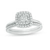 Thumbnail Image 1 of 1/4 CT. T.W. Diamond Double Cushion Frame Bridal Set in 10K White Gold