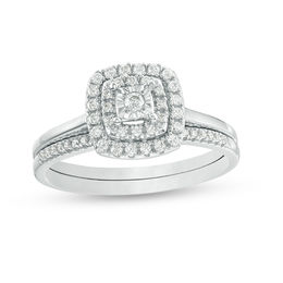 1/4 CT. T.W. Diamond Double Cushion Frame Bridal Set in 10K White Gold