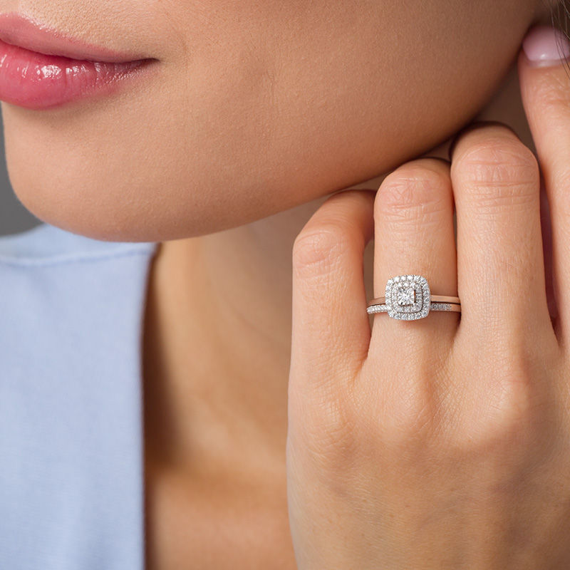 Main Image 2 of 1/4 CT. T.W. Diamond Double Cushion Frame Bridal Set in 10K White Gold