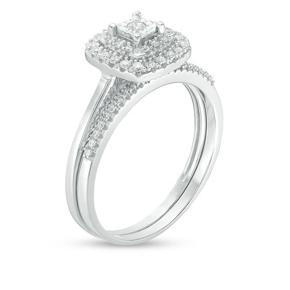 1/4 CT. T.w. Diamond Double Cushion Frame Bridal Set in 10K White Gold