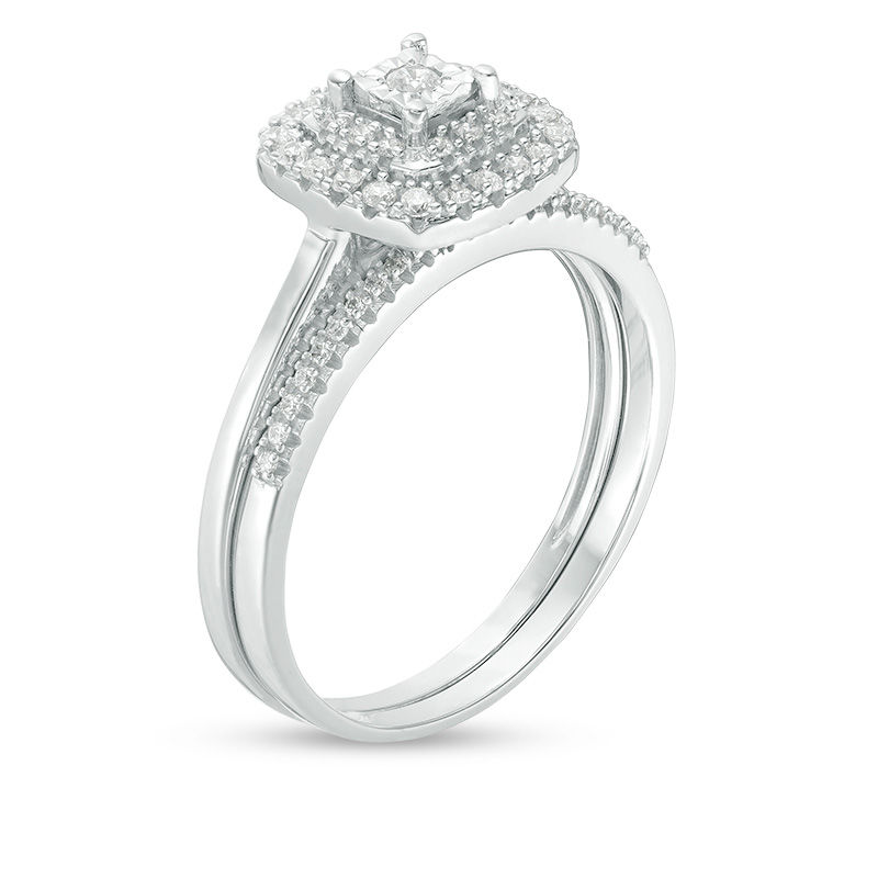 Main Image 3 of 1/4 CT. T.W. Diamond Double Cushion Frame Bridal Set in 10K White Gold