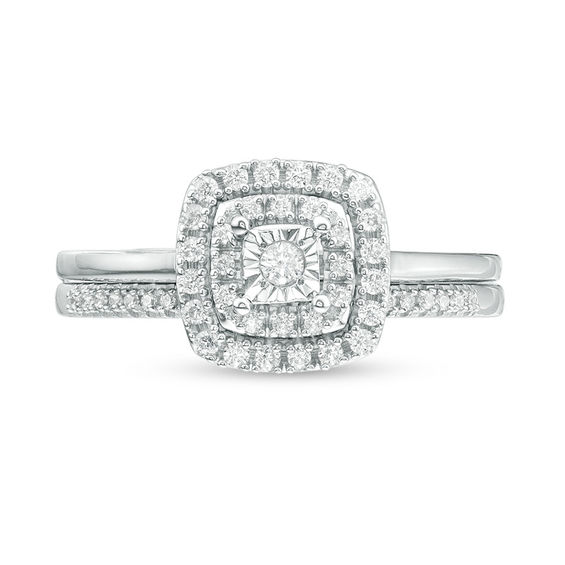 1/4 CT. T.w. Diamond Double Cushion Frame Bridal Set in 10K White Gold