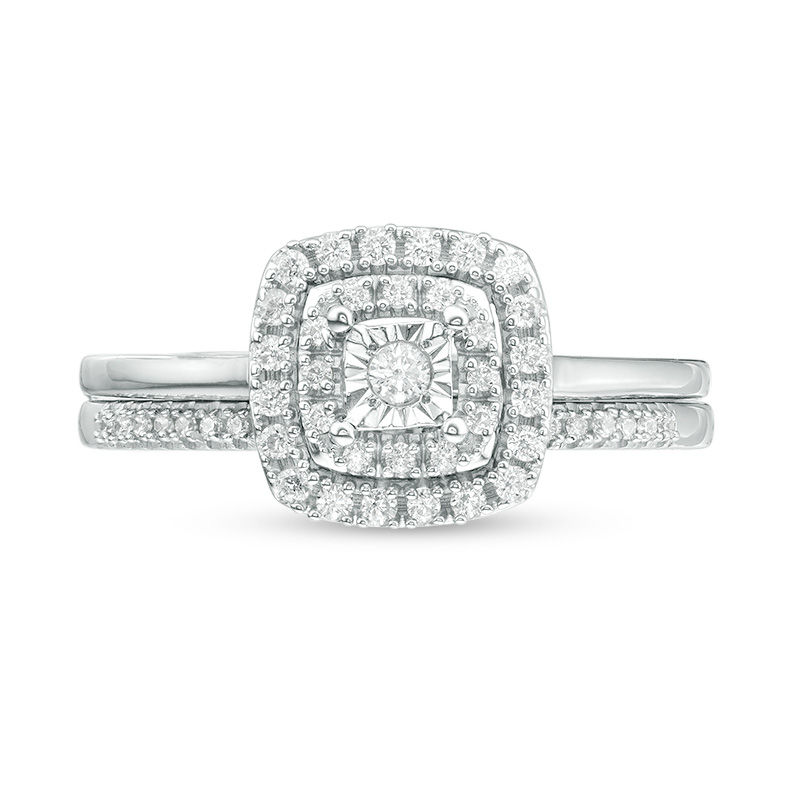 Main Image 4 of 1/4 CT. T.W. Diamond Double Cushion Frame Bridal Set in 10K White Gold
