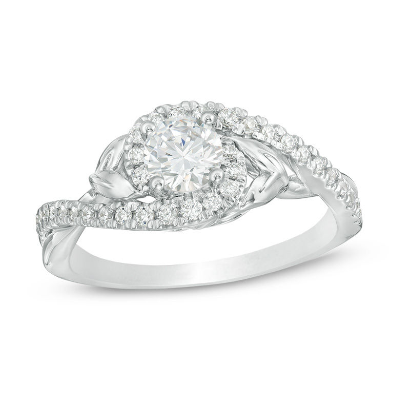 3/4 CT. T.W. Diamond Bypass Leaf-Sides Engagement Ring in 14K White Gold