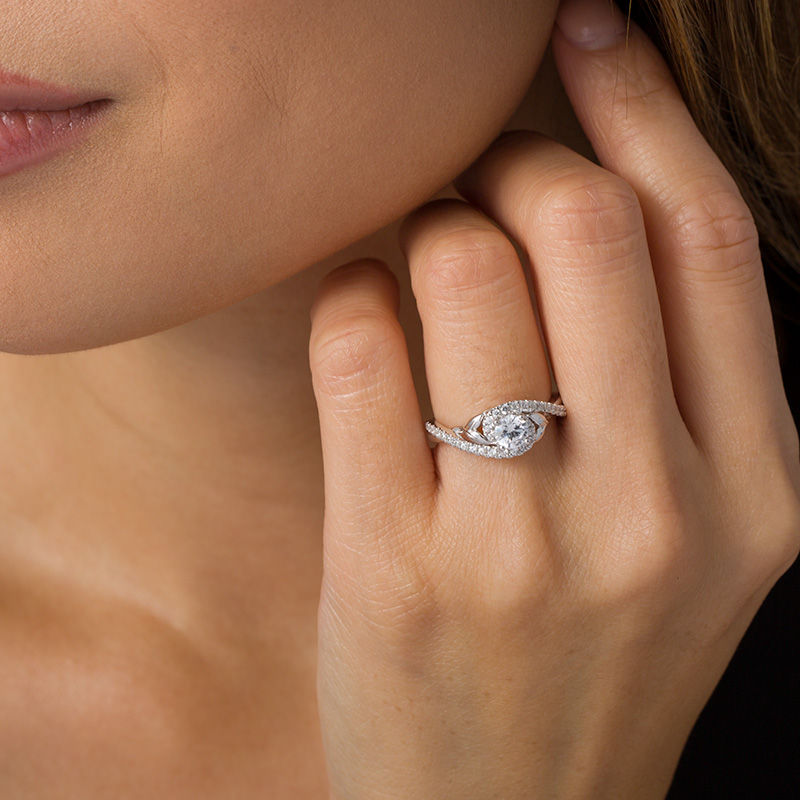 Main Image 2 of 3/4 CT. T.W. Diamond Bypass Leaf-Sides Engagement Ring in 14K White Gold