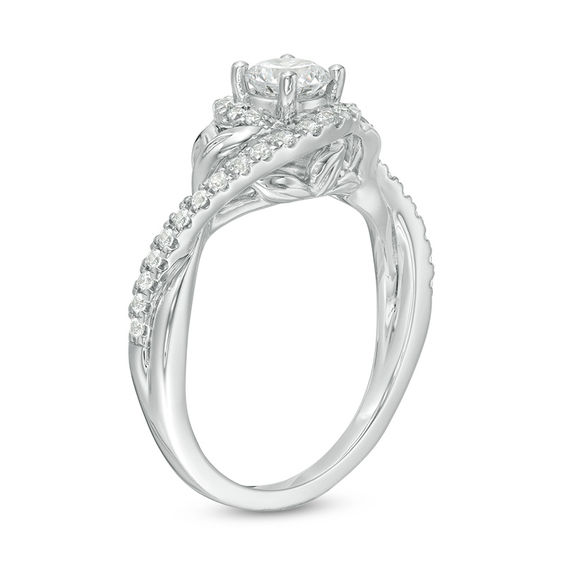 3/4 CT. T.w. Diamond Bypass Leaf-Sides Engagement Ring in 14K White Gold