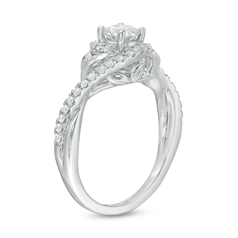 3/4 CT. T.W. Diamond Bypass Leaf-Sides Engagement Ring in 14K White Gold