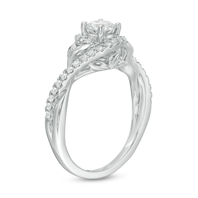 Main Image 3 of 3/4 CT. T.W. Diamond Bypass Leaf-Sides Engagement Ring in 14K White Gold