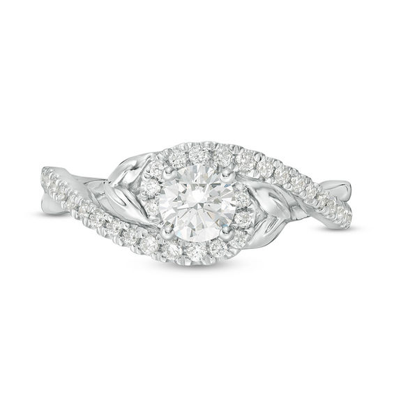 3/4 CT. T.w. Diamond Bypass Leaf-Sides Engagement Ring in 14K White Gold