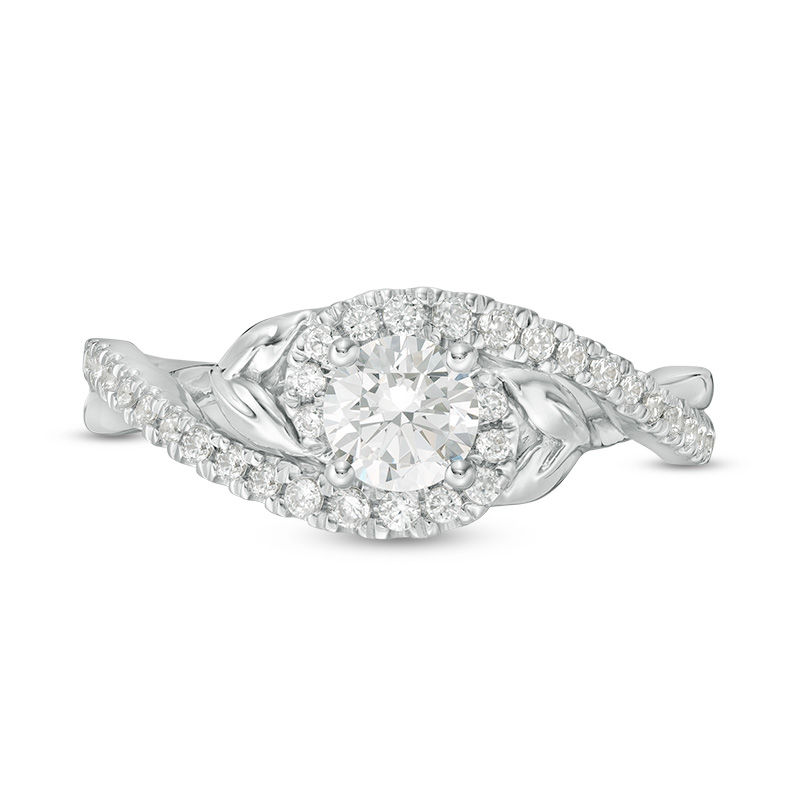 3/4 CT. T.W. Diamond Bypass Leaf-Sides Engagement Ring in 14K White Gold