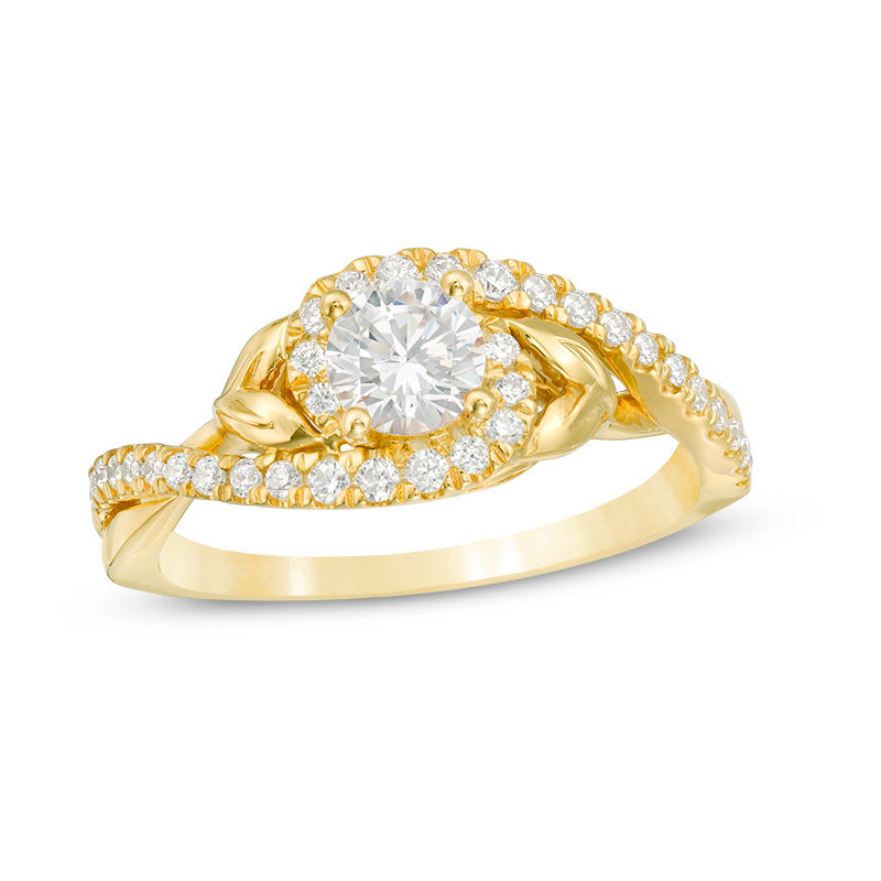 3/4 CT. T.W. Diamond Bypass Leaf-Sides Engagement Ring in 14K Gold