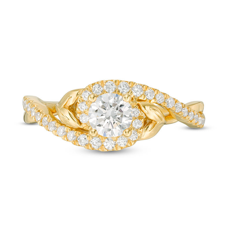 3/4 CT. T.W. Diamond Bypass Leaf-Sides Engagement Ring in 14K Gold