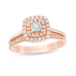 1/4 CT. T.W. Diamond Double Cushion Frame Bridal Set in 10K Rose Gold