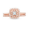 Thumbnail Image 4 of 1/4 CT. T.W. Diamond Double Cushion Frame Bridal Set in 10K Rose Gold
