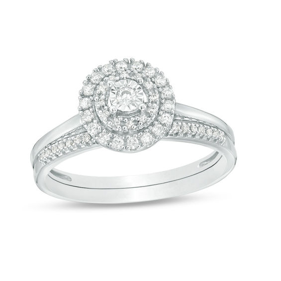 1/4 CT. T.w. Diamond Double Frame Bridal Set in 10K White Gold