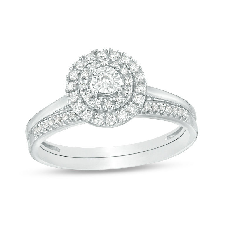 Main Image 1 of 1/4 CT. T.W. Diamond Double Frame Bridal Set in 10K White Gold