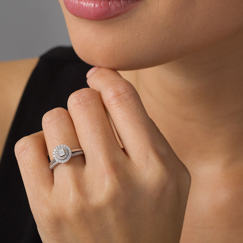 Main Image 2 of 1/4 CT. T.W. Diamond Double Frame Bridal Set in 10K White Gold
