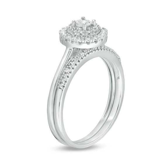 1/4 CT. T.w. Diamond Double Frame Bridal Set in 10K White Gold
