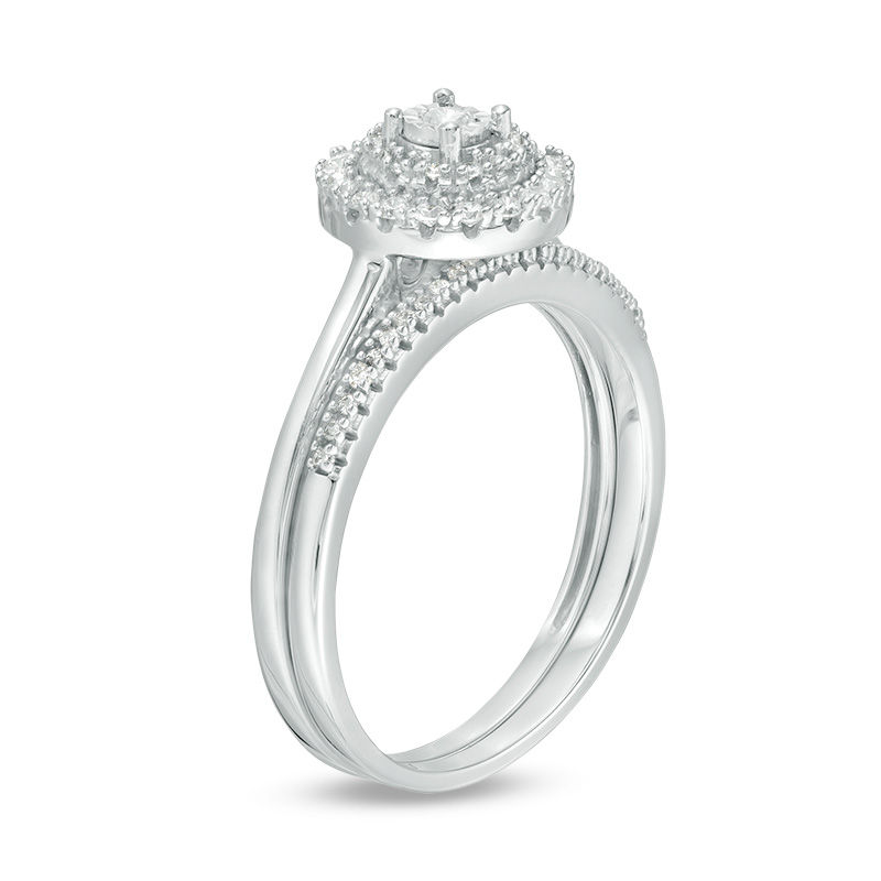Main Image 3 of 1/4 CT. T.W. Diamond Double Frame Bridal Set in 10K White Gold