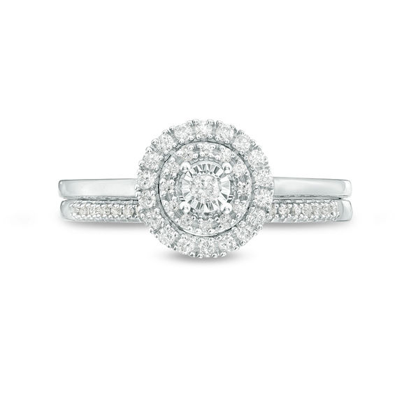 1/4 CT. T.w. Diamond Double Frame Bridal Set in 10K White Gold