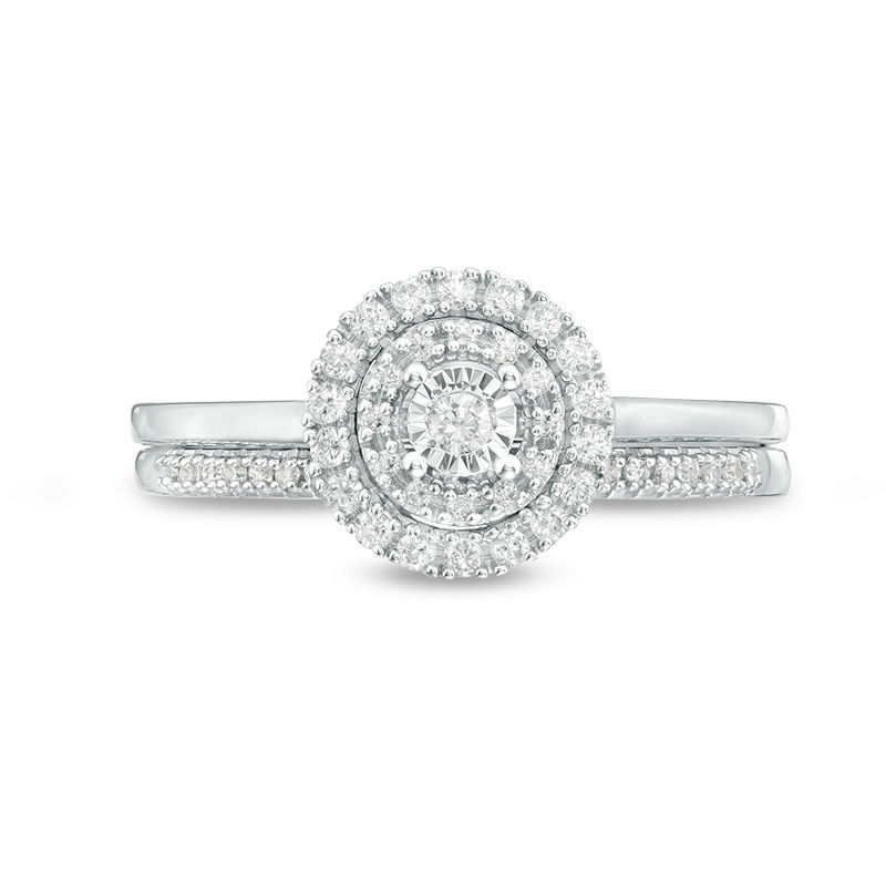 Main Image 4 of 1/4 CT. T.W. Diamond Double Frame Bridal Set in 10K White Gold