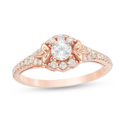 58 Ct Tw Diamond Frame Fleur De Lis Engagement Ring In 14k Rose Gold