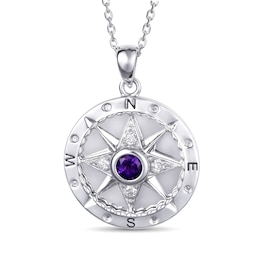 4.0mm Birthstone and 1/15 CT. T.W. Diamond Engravable Compass Pendant (1 Stone and 3 Lines)