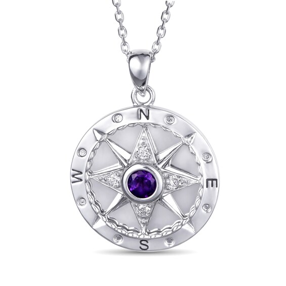 4.0mm Birthstone and 1/15 CT. T.w. Diamond Engravable Compass Pendant (1 Stone and 3 Lines)