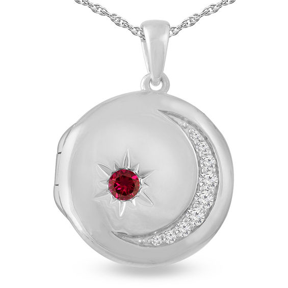 3.0mm Birthstone and 1/8 CT. T.w. Diamond Star and Moon Engravable Locket (1 Stone and 3 Lines)