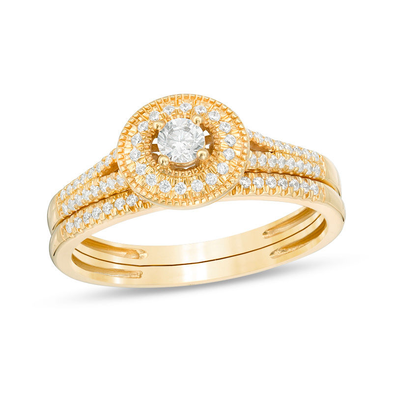 1/3 CT. T.W. Diamond Frame Vintage-Style Bridal Set in 10K Gold | Zales