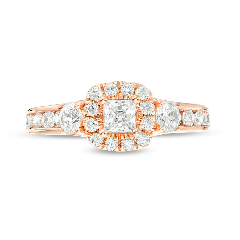 Main Image 4 of 1-1/4 CT. T.W. Princess-Cut Diamond Frame Three Stone Engagement Ring in 14K Rose Gold