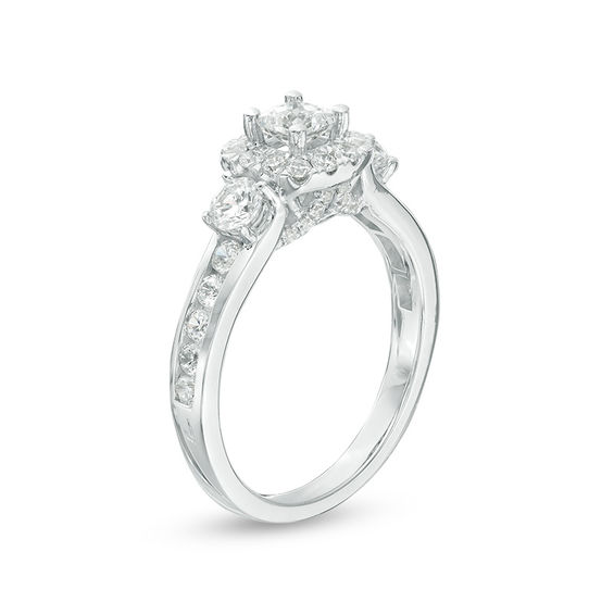 1-1/4 CT. T.w. Princess-Cut Diamond Frame Three Stone Engagement Ring in 14K White Gold