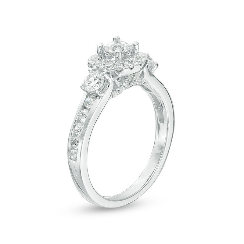 Main Image 3 of 1-1/4 CT. T.W. Princess-Cut Diamond Frame Three Stone Engagement Ring in 14K White Gold