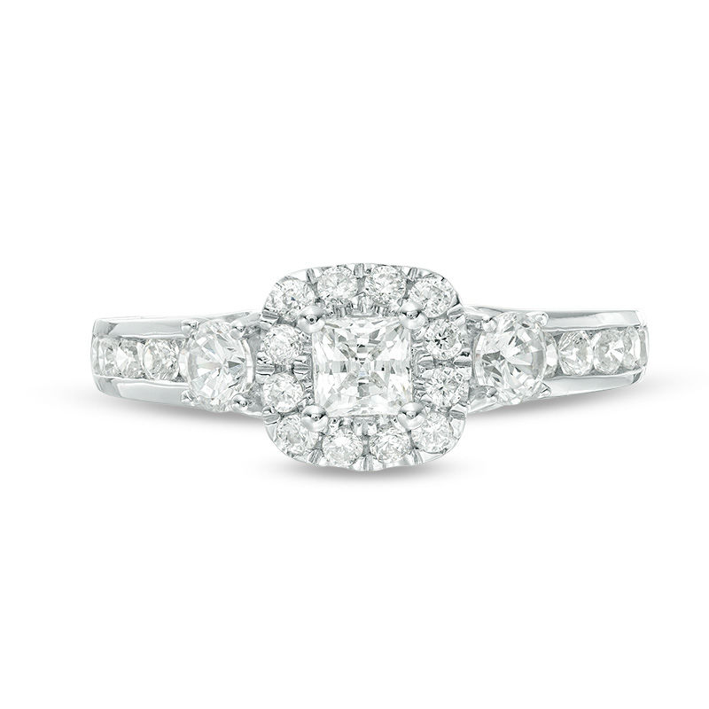 Main Image 4 of 1-1/4 CT. T.W. Princess-Cut Diamond Frame Three Stone Engagement Ring in 14K White Gold