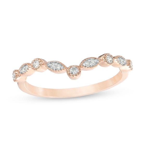 1/8 CT. T.w. Diamond Chevron Vintage-Style Band in 10K Rose Gold