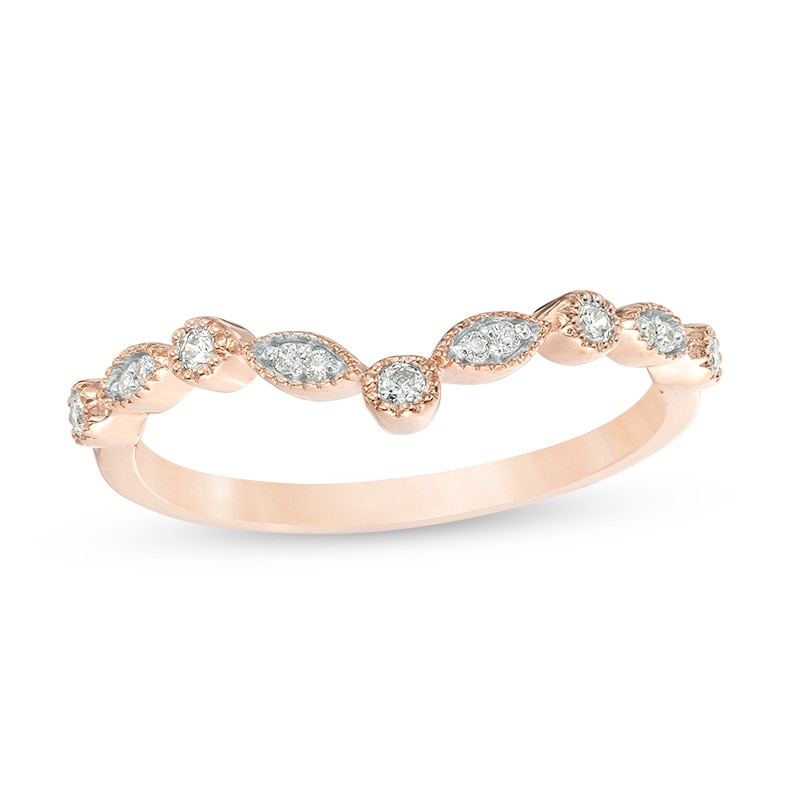 Main Image 1 of 1/8 CT. T.W. Diamond Chevron Vintage-Style Band in 10K Rose Gold