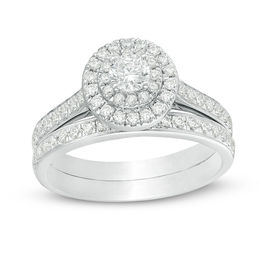 1 CT. T.W. Diamond Double Frame Bridal Set in 10K White Gold