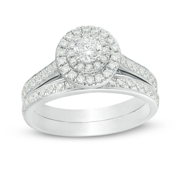 1 CT. T.w. Diamond Double Frame Bridal Set in 10K White Gold
