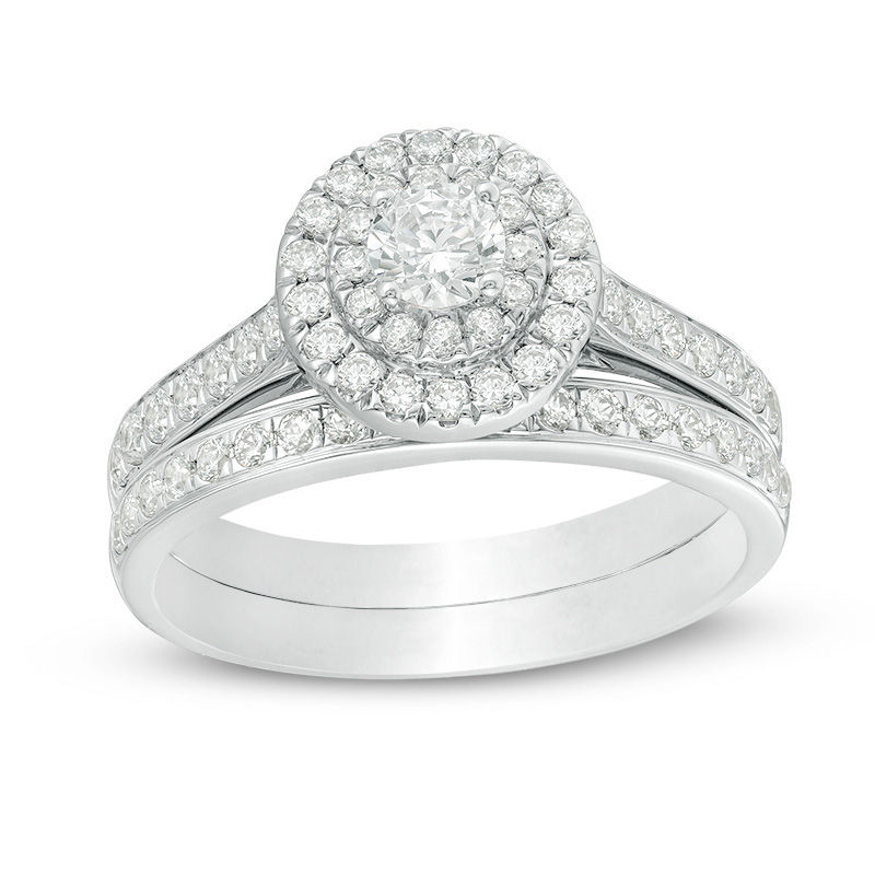 Main Image 1 of 1 CT. T.W. Diamond Double Frame Bridal Set in 10K White Gold
