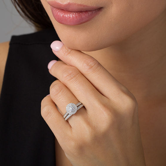 1 CT. T.w. Diamond Double Frame Bridal Set in 10K White Gold
