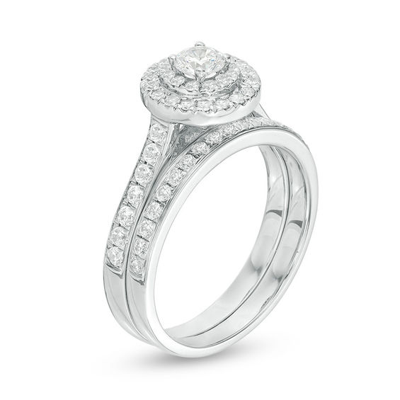 1 CT. T.W. Diamond Double Frame Bridal Set in 10K White Gold | Zales