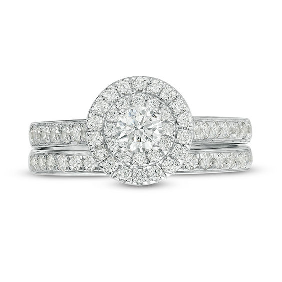 1 CT. T.w. Diamond Double Frame Bridal Set in 10K White Gold