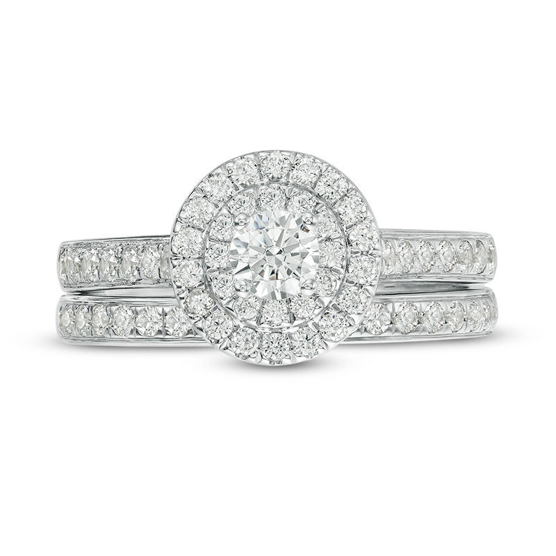 Main Image 4 of 1 CT. T.W. Diamond Double Frame Bridal Set in 10K White Gold