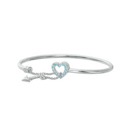 2.5mm Flex Bangle with Blue and White Topaz Heart and Arrow Toggle Clasp in Sterling Silver