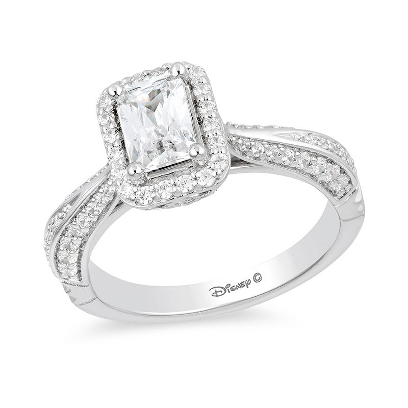 Enchanted Disney Princess 1-1/4 CT. T.W. Emerald-Cut Diamond Frame Engagement Ring in 14K White Gold