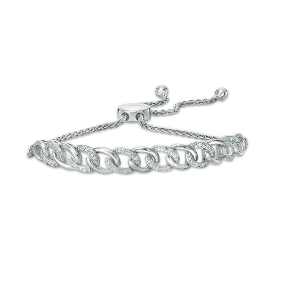 1/10 CT. T.w. Diamond Interlocking Curb Link Bolo Bracelet in Sterling Silver - 9.5"