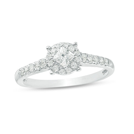 1/2 CT. T.w. Princess-Cut Diamond Tilted Frame Engagement Ring in 10K White Gold