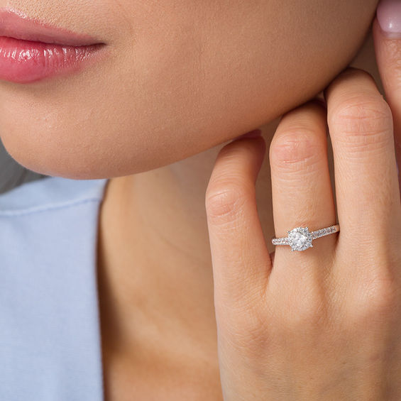 1/2 CT. T.w. Princess-Cut Diamond Tilted Frame Engagement Ring in 10K White Gold