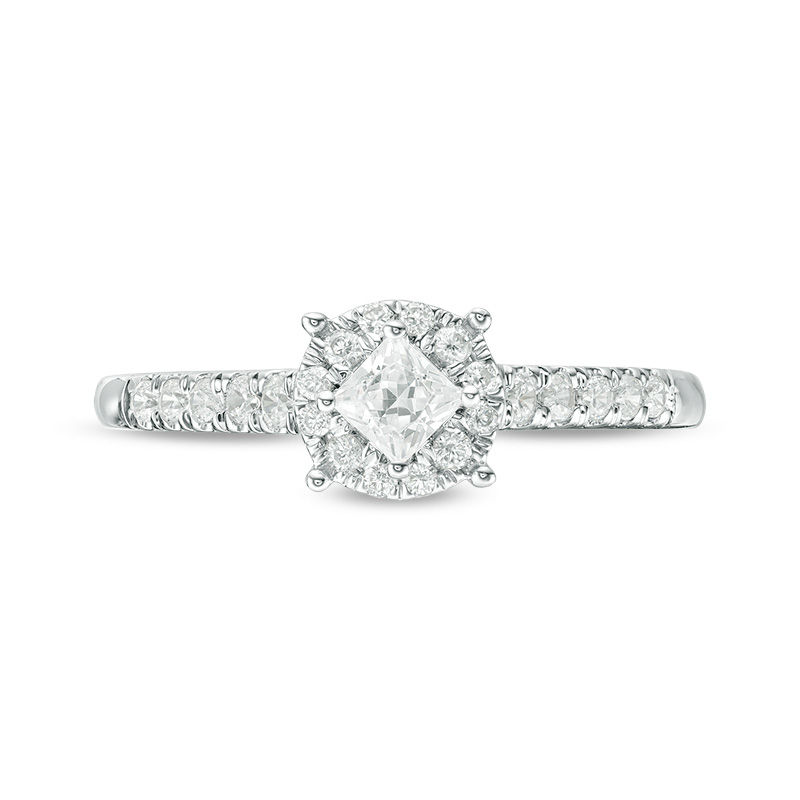 Main Image 4 of 1/2 CT. T.W. Princess-Cut Diamond Tilted Frame Engagement Ring in 10K White Gold