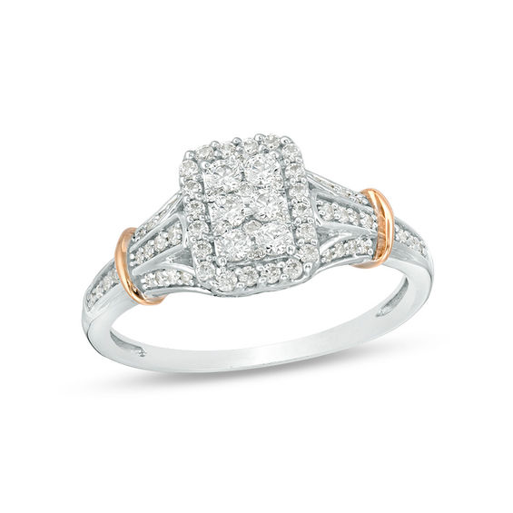 1/2 CT. T.W. Diamond Rectangular Cushion Frame Collar Ring in 10K Two-Tone Gold 1/2 CT. T.W. Diamond Rectangular Cushion Frame Collar Ring in 10K Two-Tone Gold